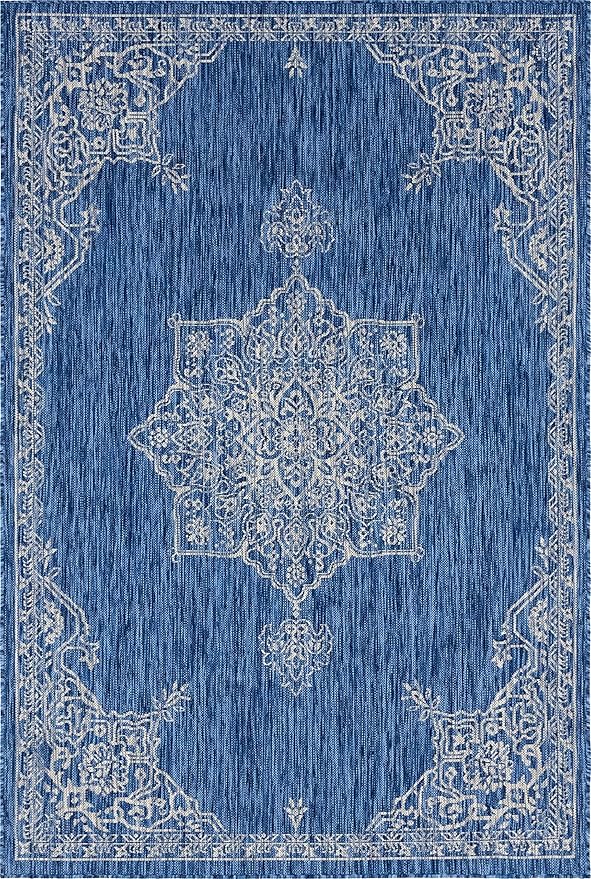 Unique Loom Outdoor Traditional Collection Area Rug - Antique (6' 1" x 9' Rectangle, Blue/ Gray)