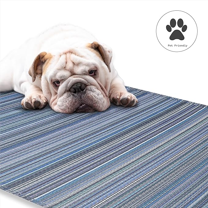 Fab Habitat Outdoor Rug - Waterproof, Fade Resistant, Crease-Free - Premium Recycled Plastic - Striped - Large Patio, Deck, Sunroom, Camping, RV - Cancun - Indigo - 6 x 9 ft