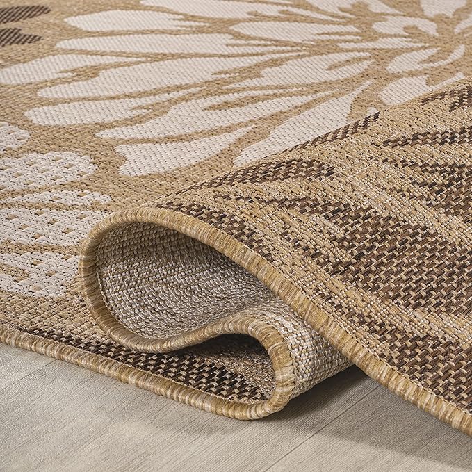 JONATHAN Y Floral Textured Weave Indoor Outdoor Square Area Rug 4X4 Brown/Cream, Zinnia Modern for Backyard, Patio, Porch, Easy-Cleaning, High Traffic, Pet-Friendly, Non-Shedding (SMB110I-4SQ)