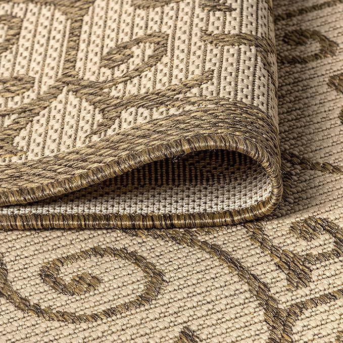 JONATHAN Y Vintage Filigree Indoor Outdoor Square Area Rug 8X8 Beige/Brown, Madrid Textured Weave for Backyard, Patio, Porch, Easy-Cleaning, High Traffic, Pet-Friendly, Non-Shedding (SMB107B-8SQ)