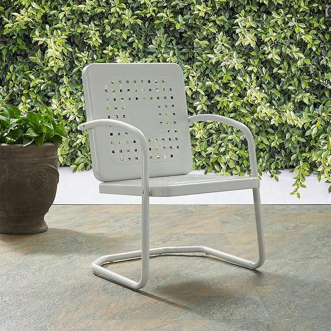 Crosley Furniture Bates 2-Piece Outdoor Chair Set, Retro Metal Patio Chairs for Dining, Porch, Deck, Balcony, White Gloss