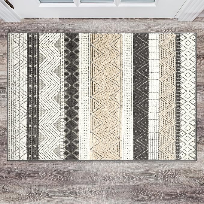 Rugshop Gray Marbella Boho Indoor/Outdoor Accent Rug, Machine Washable for Entryway, Kitchen and Mudroom 2' x 3'
