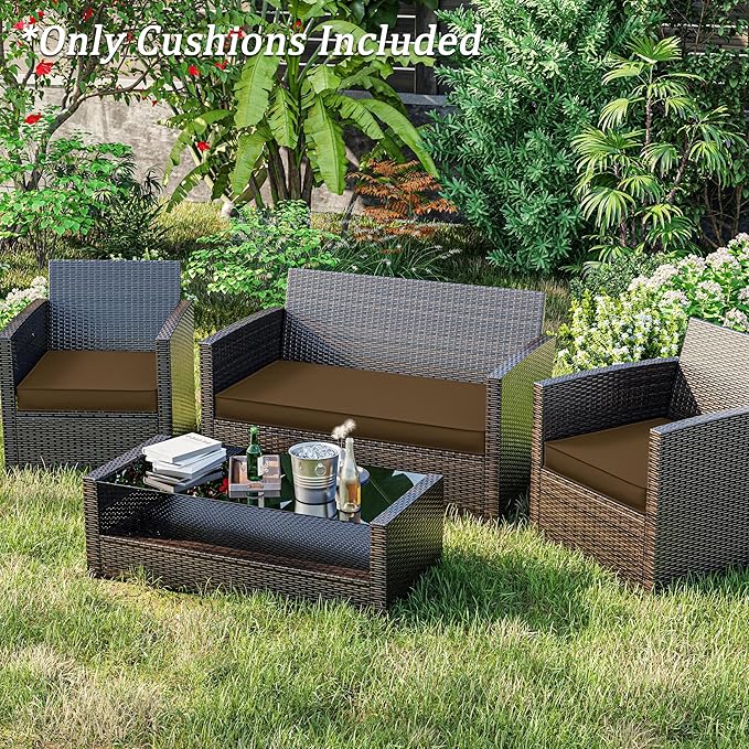 3 Pack Outdoor Replacement Cushions,36L x 18W x 3H,18L x 18W x 3H inch, High-Elastic Replacement Sponge for 4-Seater Water-Resistant Patio/Sofa with Removable Covers (Chocolate)