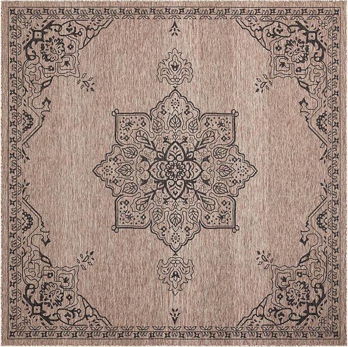 Unique Loom Outdoor Traditional Collection Area Rug - Antique (10' Square Beige/Black)