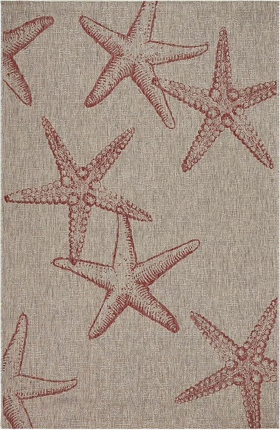 LR Home 8x10Indoor/Outdoor Area Rug for Home Decor | Coastal Starfish Large Size Carpet for Living Room, Bedroom, Playroom, Patio, Garden | Modern Farmhouse Rug | Rust/Biege