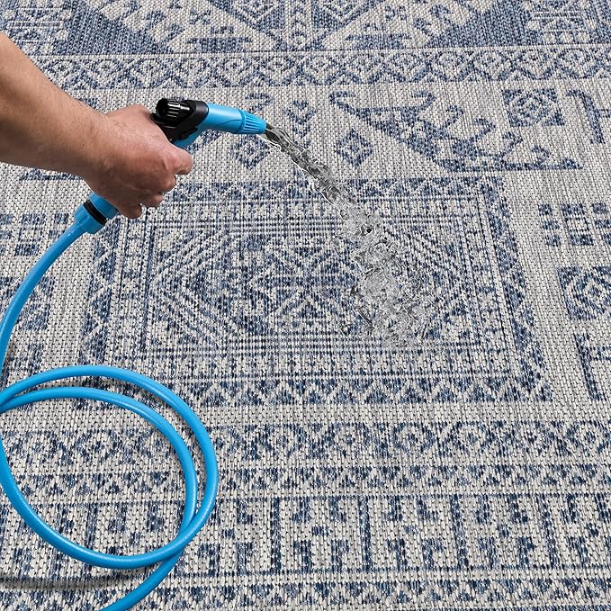 Keen Home Design Terrace Outdoor Area Rug - 46"x67" Washable Indoor/Outdoor Rug for Patio, Kitchen, Balcony, Beach, Garden, Deck and Porch, Size: 3'10" x 5'7", Force Navy