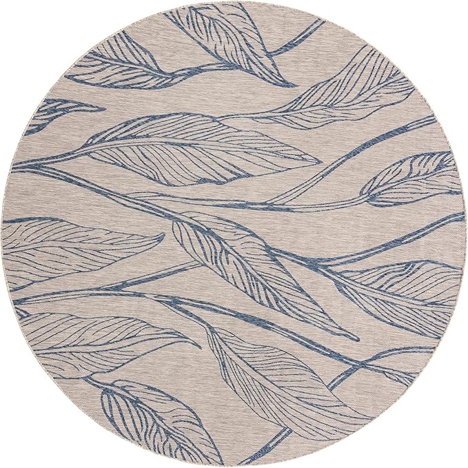 Unique Loom Outdoor Botanical Collection Area Rug - Leaf (10' 8" Round, Light Gray/ Ivory)