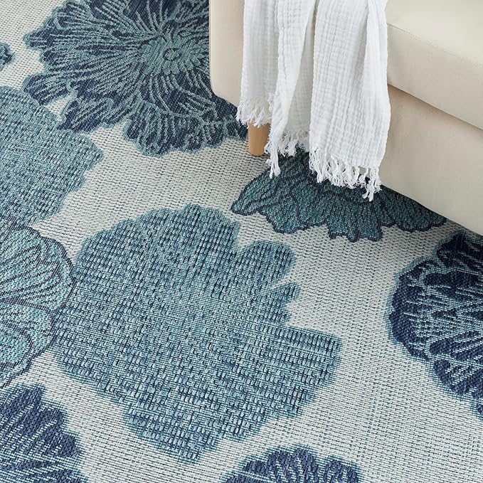 Nourison Home Garden Oasis Blue 3' x 5' Area Rug - Easy Clean, Non Shedding, Bed Room, Living Room, Dining Room, Kitchen (3' x 5')