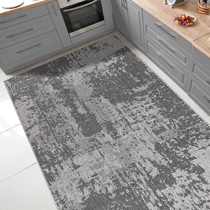 Keen Home Design Terrace Outdoor Throw Rug - 36"x60" Washable Indoor/Outdoor Rug for Patio, Kitchen, Balcony, Beach, Garden, Deck and Porch, Size: 3' x 5', Abstract Black