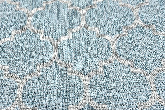 Unique Loom Outdoor Trellis Collection Area Rug (4' 1" x 6' 1" Rectangle, Aquamarine/ Gray)