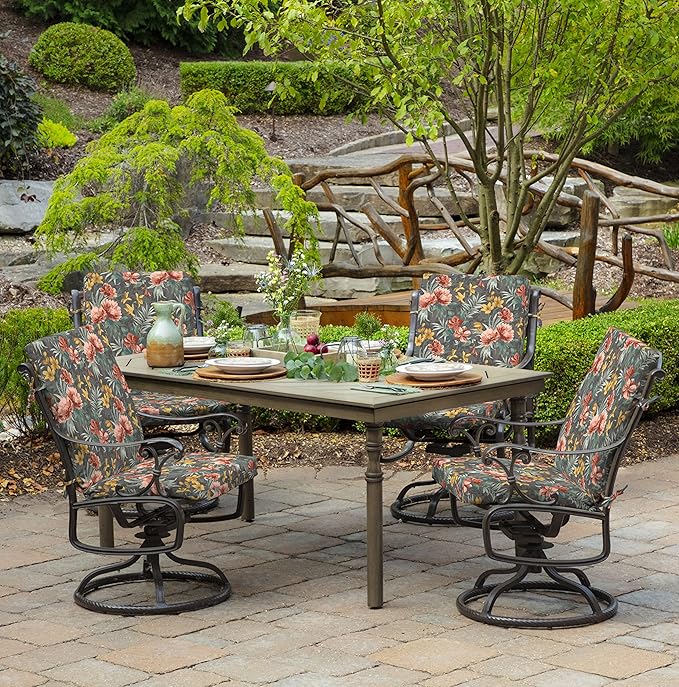 Arden 4-Pack Outdoor Patio Dining Chair Cushion, 20x44, Rain-Proof Seat Pad, Fade-Resistant Outdoor Cushion Phoebe Grey Floral