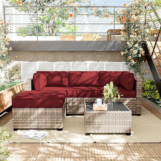 Patio Furniture Cushions, Replacement Outdoor Cushions for 4-Seat Patio Furniture, Waterproof Cushions for Outdoor Sectional Sofa Couch, Burgundy