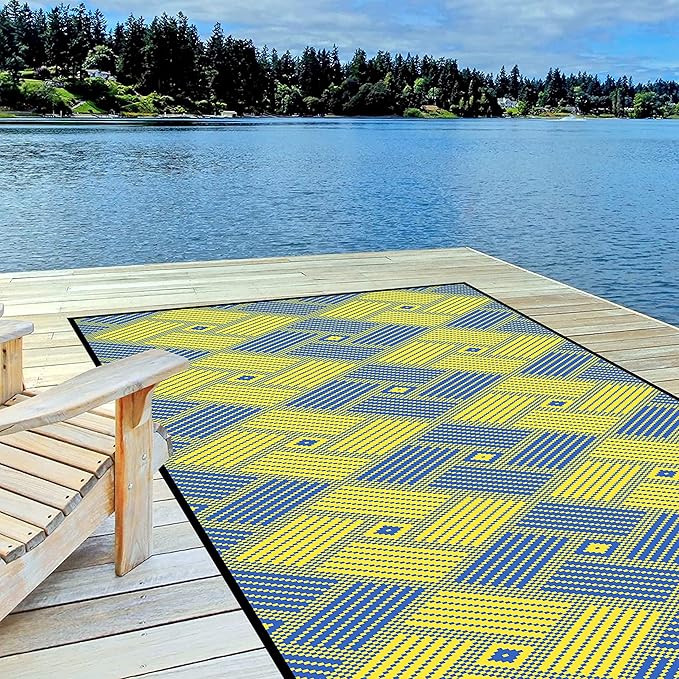 ARSUK Outdoor Patio Rug (7 x 5 feet) - Weatherproof, Indoor and Outdoor Use, Ideal for Garden, Camping, Balcony Carpet, Backyard, Lightweight and Foldable