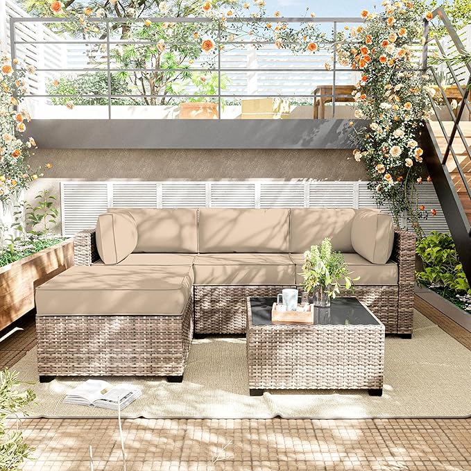 Patio Furniture Cushions, Replacement Outdoor Cushions for 4-Seat Patio Furniture, Waterproof Cushions for Outdoor Sectional Sofa Couch, Sand