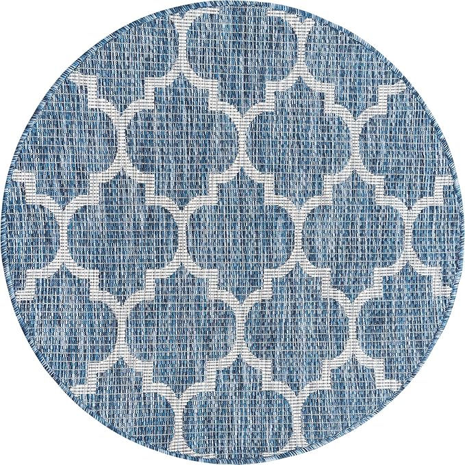 Unique Loom Outdoor Trellis Collection Area Rug - Trellis (Round 3' 3" x 3' 3", Navy Blue/ Ivory)