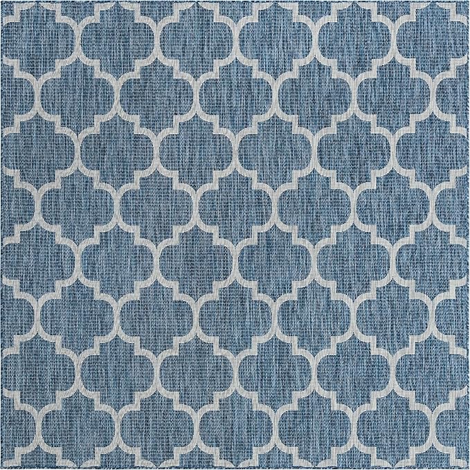 Unique Loom Trellis Collection Area Rug-Lattice Design, Moroccan Inspired for Indoor/Outdoor Décor, 7' 10" x 7' 10" Square, Navy Blue/Gray