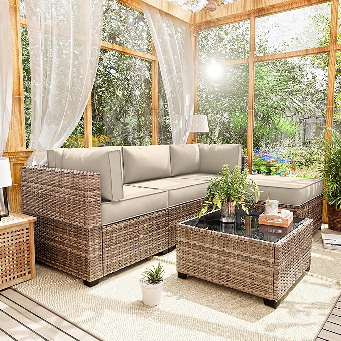 Patio Furniture Cushions, Replacement Outdoor Cushions for 4-Seat Patio Furniture, Waterproof Cushions for Outdoor Sectional Sofa Couch, Cream
