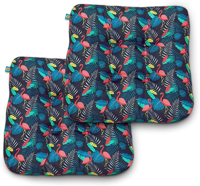 DUCKCOVERS® Water-Resistant Indoor/Outdoor Seat Cushions, 19 x 19 x 5 Inch, 2 Pack, After Party Flamingo, Outdoor Patio Cushions