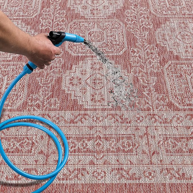 Keen Home Design Terrace Outdoor Runner Rug - 26"x91" Washable Indoor/Outdoor Rug for Patio, Kitchen, Balcony, Beach, Garden, Deck and Porch, Size: 2'2" x 7'7", Trend Red