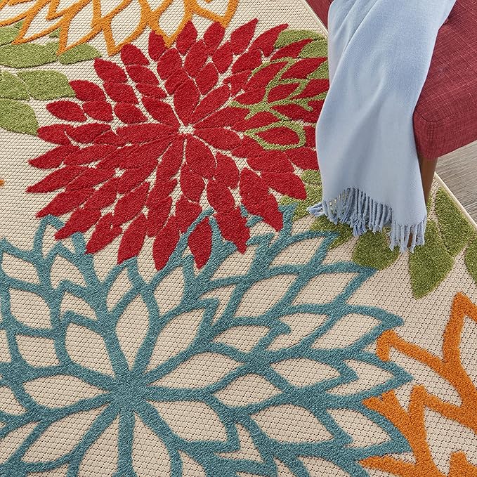Nourison Home Aloha Indoor/Outdoor Green 5'3" x 7'5" Area Rug, Tropical, Botanical, Easy Clean, Non Shedding, Bed Room, Living Room, Dining Room, Deck, Backyard, Patio (5x7)