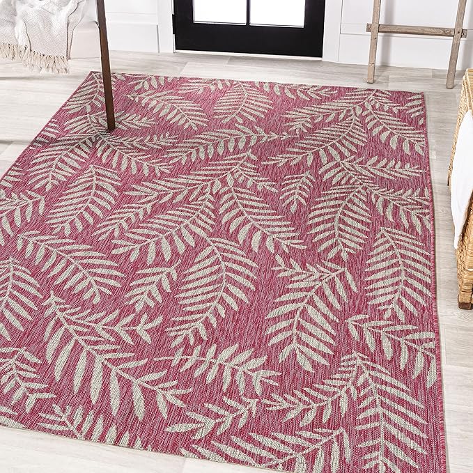 JONATHAN Y Palm Frond Indoor Outdoor Area Rug 8X10 Fuchsia/Light Gray, Nevis for Backyard, Patio, Porch, Easy-Cleaning, High Traffic, Pet-Friendly, Non-Shedding (SMB119F-8)