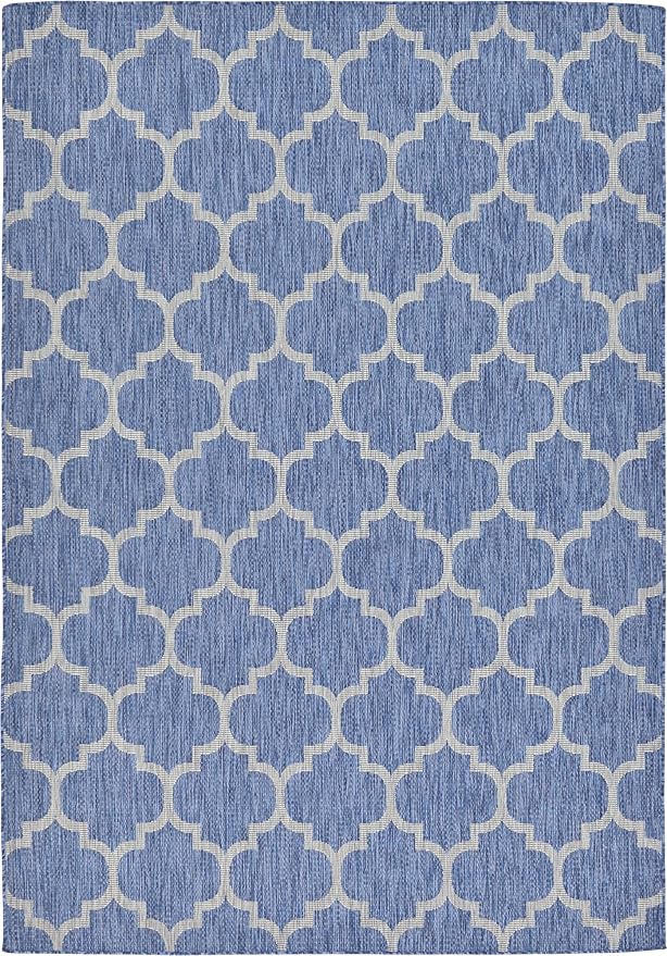 Unique Loom Outdoor Trellis Collection Area Rug (7' 1" x 10' Rectangle, Navy Blue/ Ivory)