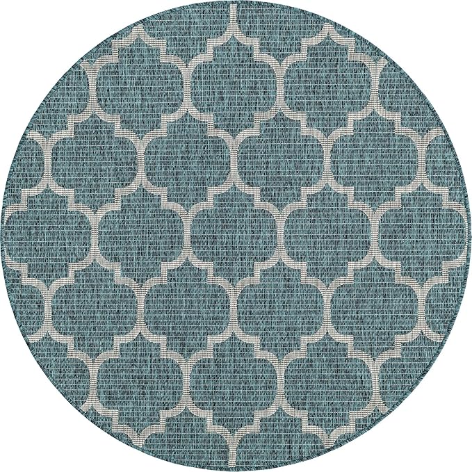 Unique Loom Outdoor Trellis Collection Area Rug (5' 1" Round, Teal/ Gray)