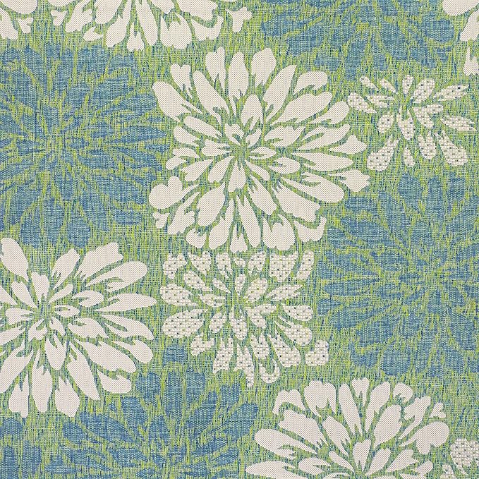 JONATHAN Y Floral Textured Weave Indoor Outdoor Square Area Rug 4X4 Cream/Green, Zinnia Modern for Backyard, Patio, Porch, Easy-Cleaning, High Traffic, Pet-Friendly, Non-Shedding (SMB110D-4SQ)