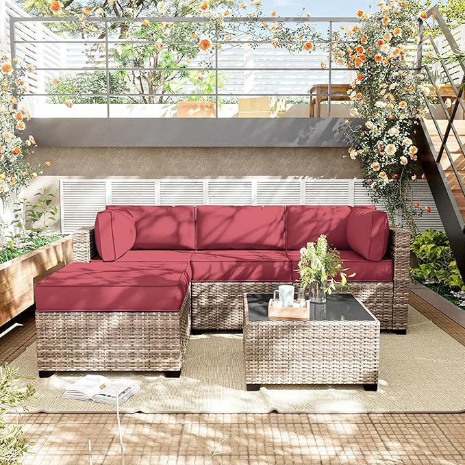 Patio Furniture Cushions, Replacement Outdoor Cushions for 4-Seat Patio Furniture, Waterproof Cushions for Outdoor Sectional Sofa Couch, Fuchsiared