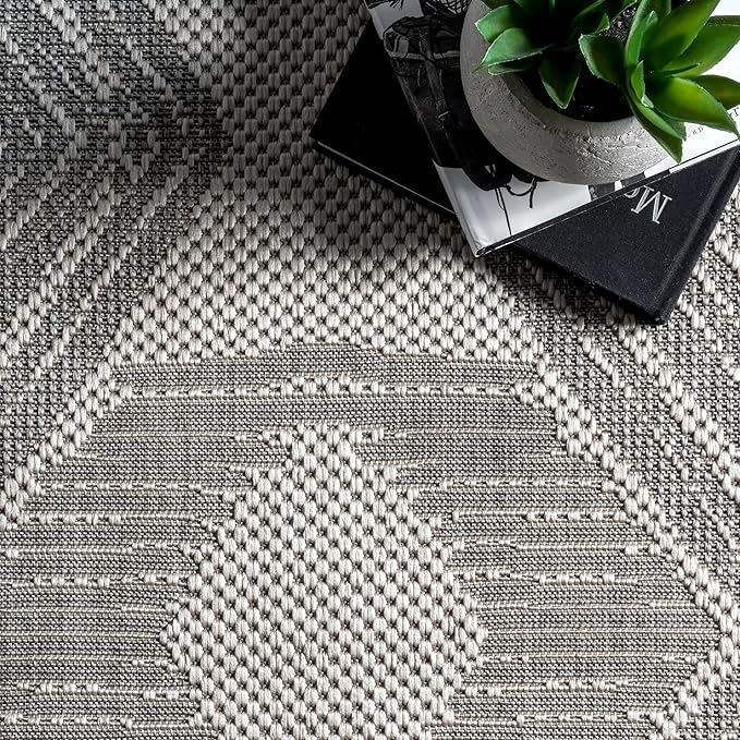 Nuloom Ranya Light Grey/Ivory, 10' x 13', Tribal Geometric, Soft and Cozy, High Traffic, Stain Resistant, Easy Clean, Durable Area Rug for Indoor/Outdoor Patio, Deck, Porch, Garden, Courtyard