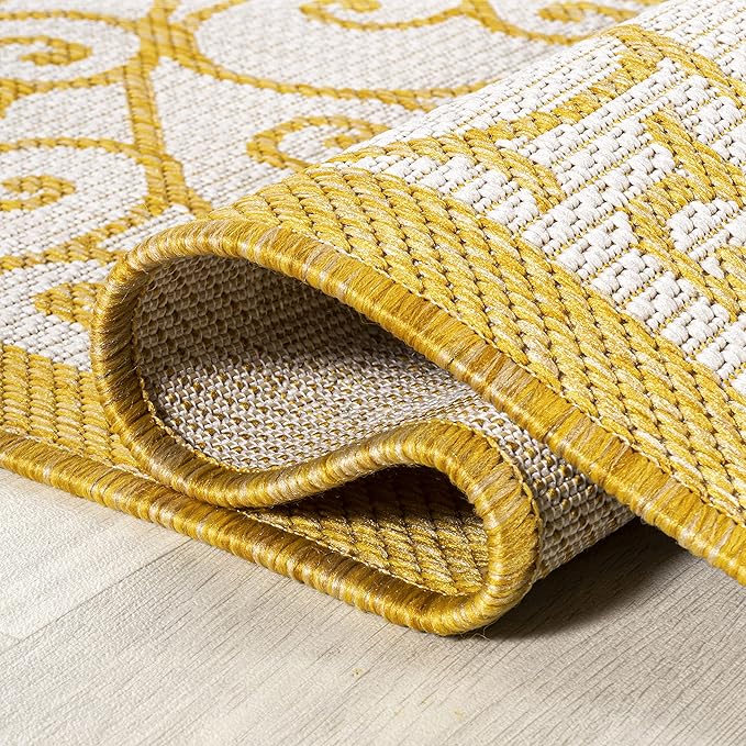 JONATHAN Y Vintage Filigree Indoor Outdoor Area Rug 5X8 Cream/Yellow, Madrid Textured Weave for Backyard, Patio, Porch, Easy-Cleaning, High Traffic, Pet-Friendly, Non-Shedding (SMB107D-5)