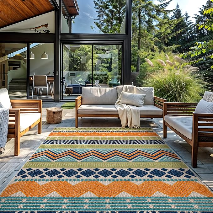 Rugshop Multi Marbella Boho Indoor/Outdoor Area Rug, Machine Washable for Backyard, Deck and Outdoor Lounge 9' x 12'