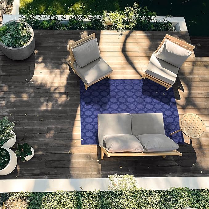 Garland Rug Garden Trellis 5 ft. x 7 ft. Indoor/Outdoor Area Rug Outdoor Waterproof Rug for Patio, Camping Rugs, RV, Porch, Deck, Camper, Balcony, Backyard for High-Traffic Areas, Navy Blue