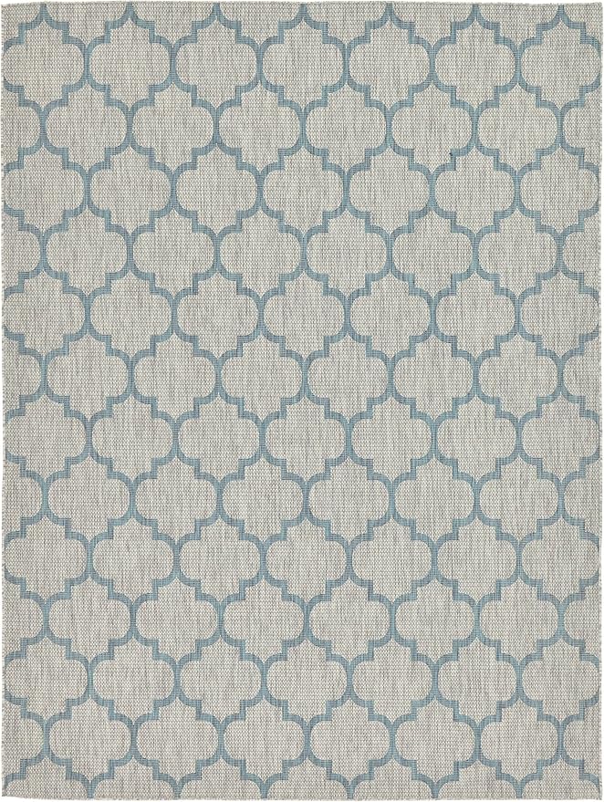 Unique Loom Outdoor Trellis Collection Area Rug (9' x 12' Rectangle, Gray/ Ivory)