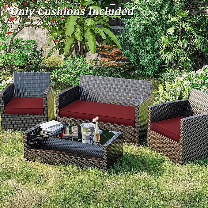 3 Pack Outdoor Replacement Cushions,36L x 18W x 3H,18L x 18W x 3H inch, High-Elastic Replacement Sponge for 4-Seater Water-Resistant Patio/Sofa with Removable Covers (Burgundy)