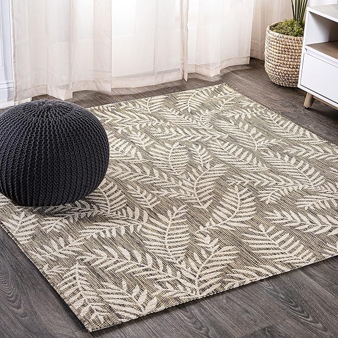 JONATHAN Y Palm Frond Indoor Outdoor Square Area Rug 4X4 Brown/Beige, Nevis for Backyard, Patio, Porch, Easy-Cleaning, High Traffic, Pet-Friendly, Non-Shedding (SMB119A-4SQ)