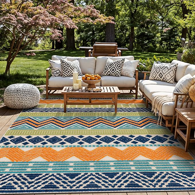 Rugshop Multi Marbella Boho Indoor/Outdoor Area Rug, Machine Washable for Backyard, Deck and Outdoor Lounge 12' x 15'