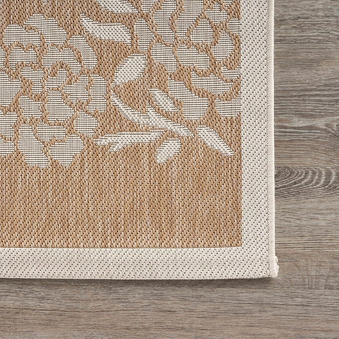 LR Home 8x10 Indoor/Outdoor Area Rug for Home Decor | Tropical Flamingo Large Size Carpet for Living Room, Bedroom, Playroom, Patio, Garden | Modern Farmhouse Rug | Beige/Tan