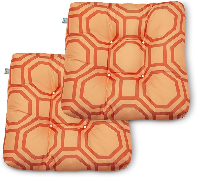 Duck Covers Water-Resistant Indoor/Outdoor Seat Cushions, 19 x 19 x 5 Inch, 2 Pack, Orange Sherbet Hexagon