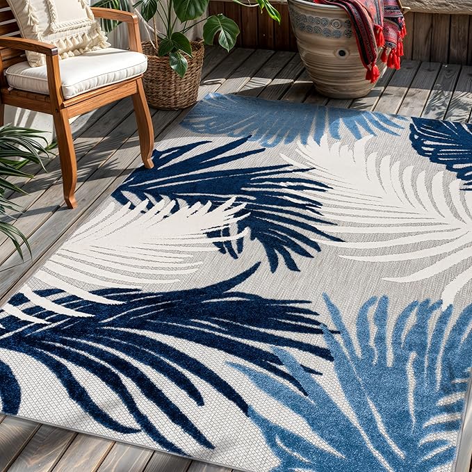 Rugshop Lucca Contemporary Floral Indoor/Outdoor Area Rug 3'3"x5' Navy