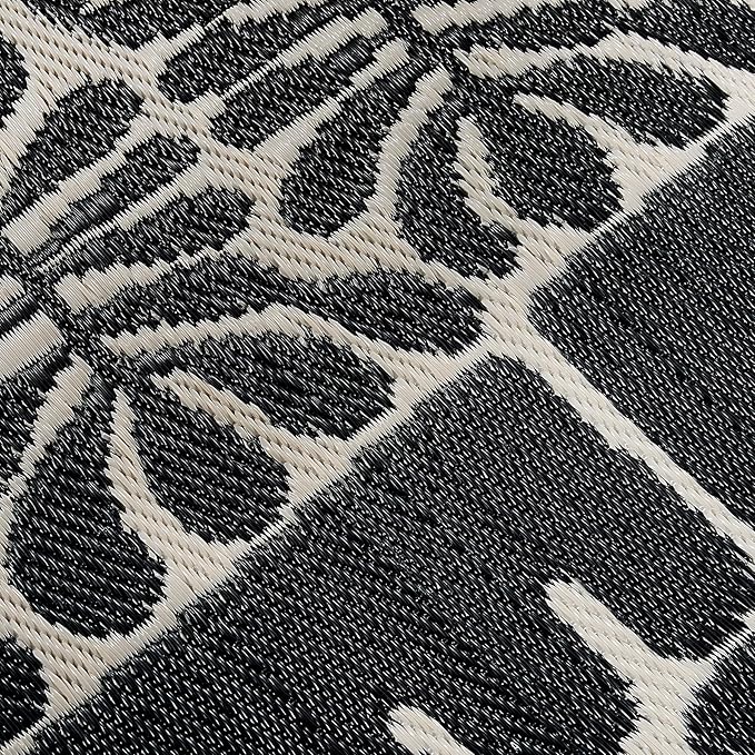 Fab Habitat Striped Non Slip Doormat - Durable, Thin - Recycled Plastic - Entryway, Front Door, Porch, Patio - Serowe - Black (24" x 36" Non-Slip)