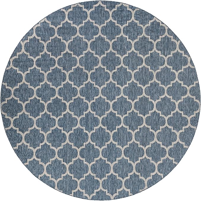Unique Loom Outdoor Trellis Collection Area Rug (12' Round Navy Blue/Ivory)