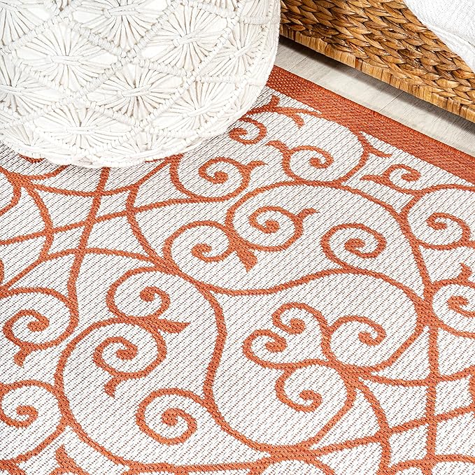 JONATHAN Y Vintage Filigree Indoor Outdoor Runner Rug 2X8 Cream/Orange, Madrid Textured Weave for Backyard, Patio, Porch, Easy-Cleaning, High Traffic, Pet-Friendly, Non-Shedding (SMB107L-28)