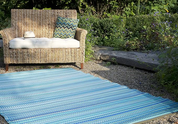 Fab Habitat Outdoor Rug - Waterproof, Fade Resistant, Crease-Free - Premium Recycled Plastic - Striped - Porch, Deck, Balcony, Laundry Room, Patio - Cancun - Turquoise & Moss Green - 3 x 5 ft