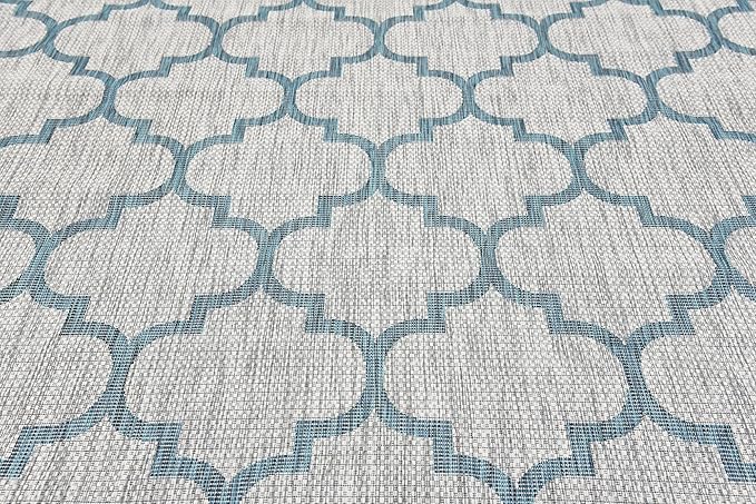 Unique Loom Outdoor Trellis Collection Area Rug (9' x 12' Rectangle, Gray/ Ivory)