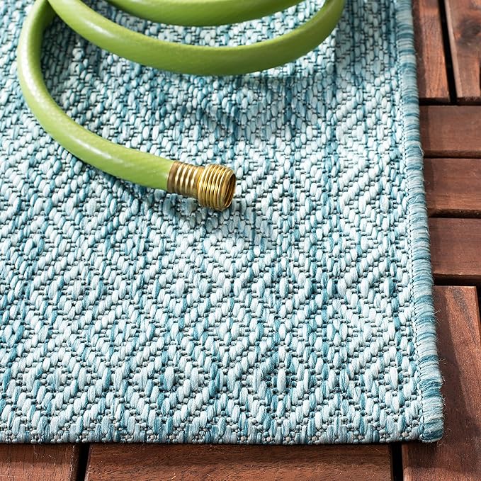 SAFAVIEH Washable Rug Outdoor Courtyard Collection - 2'3" x 6'7" Runner, Aqua Blue, Non-Shedding & Easy Cleaning, Ideal for Patio, Entryway, Mudroom, Hallway, Kitchen (CY8520-37122)