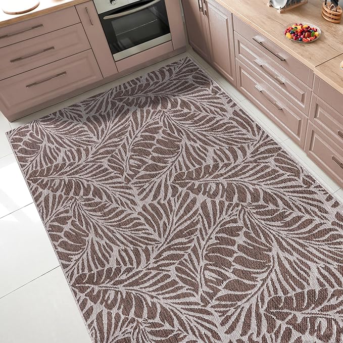 Keen Home Design Terrace Outdoor Area Rug - 46"x67" Washable Indoor/Outdoor Rug for Patio, Kitchen, Balcony, Beach, Garden, Deck and Porch, Size: 3'10" x 5'7", Rainforest Beige 363