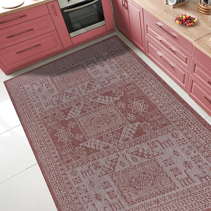 Keen Home Design Terrace Outdoor Throw Rug - 36"x60" Washable Indoor/Outdoor Rug for Patio, Kitchen, Balcony, Beach, Garden, Deck and Porch, Size: 3' x 5', Force Red