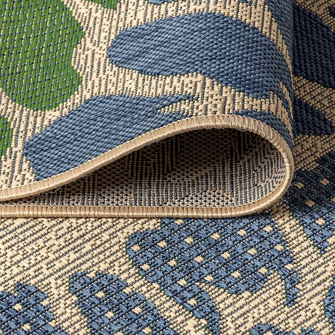 JONATHAN Y Floral Textured Weave Indoor Outdoor Round Area Rug 5 Ft Navy/Green, Zinnia Modern for Backyard, Patio, Porch, Easy-Cleaning, High Traffic, Pet-Friendly, Non-Shedding (SMB110B-5R)