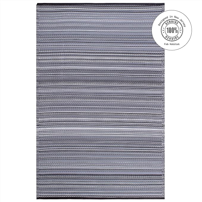 Fab Habitat Outdoor Rug - Waterproof, Fade Resistant, Crease-Free - Premium Recycled Plastic - Striped - Porch, Deck, Balcony, Mudroom, Laundry Room, Patio - Cancun - Midnight - 3 x 5 ft